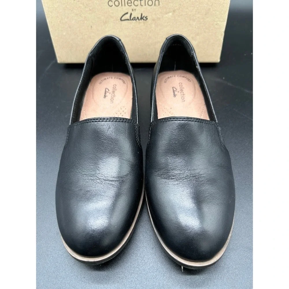 Clarks Collection Juliet Loxley Black‎ Leather Loafer Flats Women's Shoes